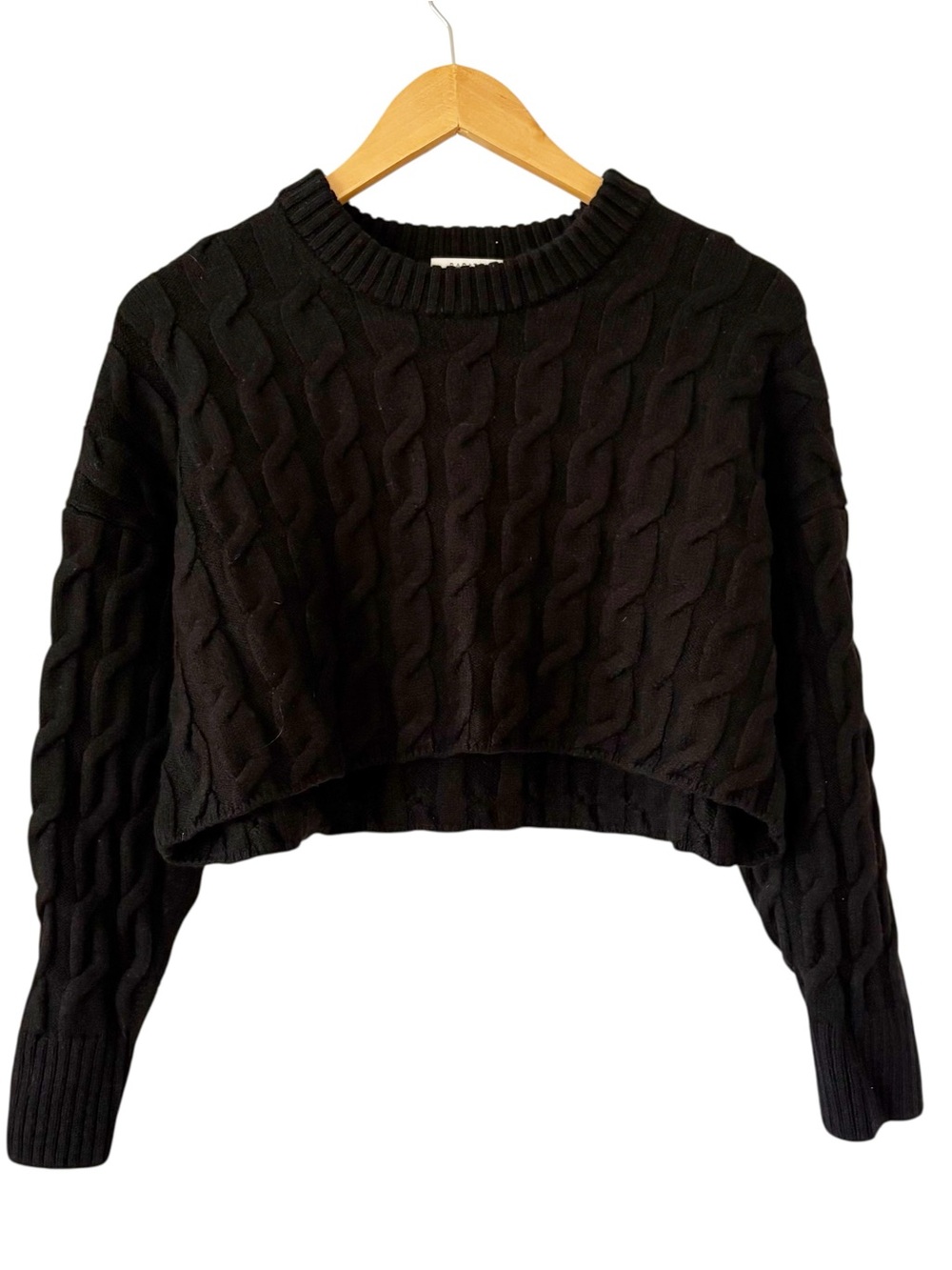 Aritzia Babaton Glory Merino Wool Sweater Medium Black Cable Knit Cropped